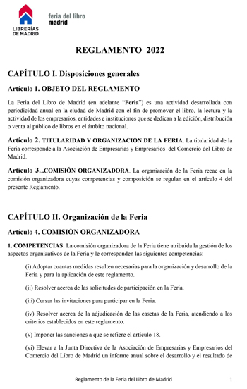 Reglamento de la Feria del Libro de Madrid 2022